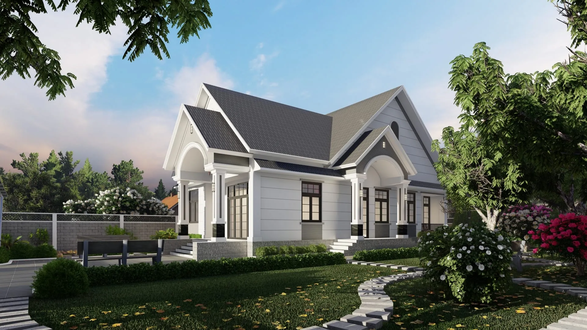 Phối cảnh nhà vườn mái Thái 1 tầng do MODARC thiết kế